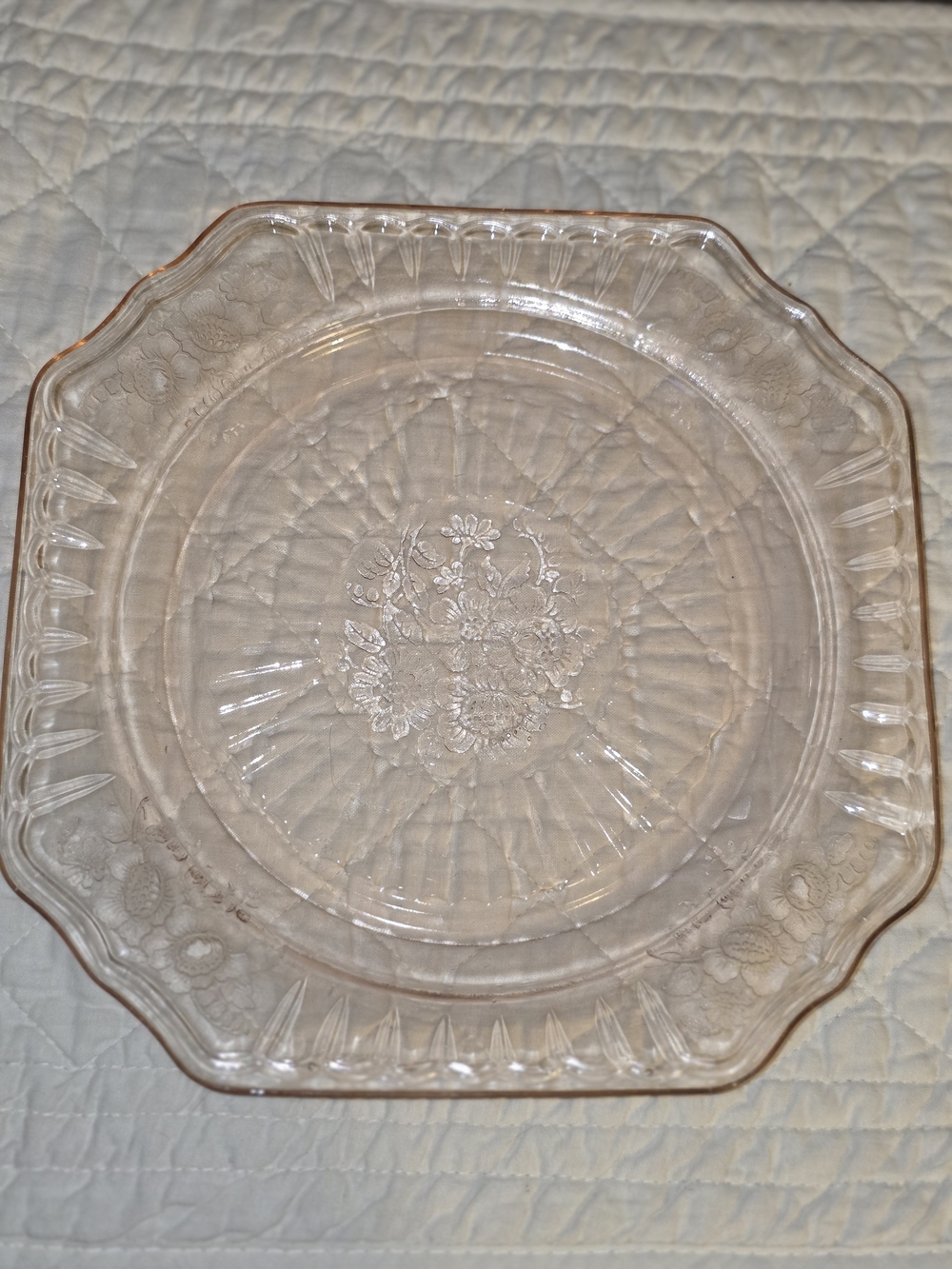 Pink Depression Glass Square Mayfair  Salad 8.25 Plate - Elegant